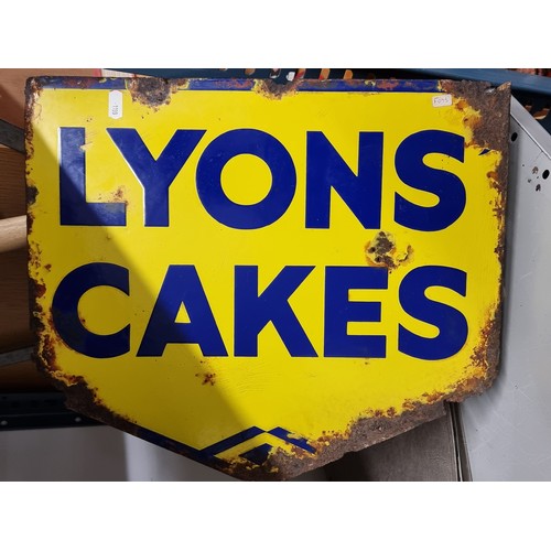 157 - Star Lot : A genuine original, heavy, enamelled advertising sign for ''Lyon's Cakes''. A double side... 