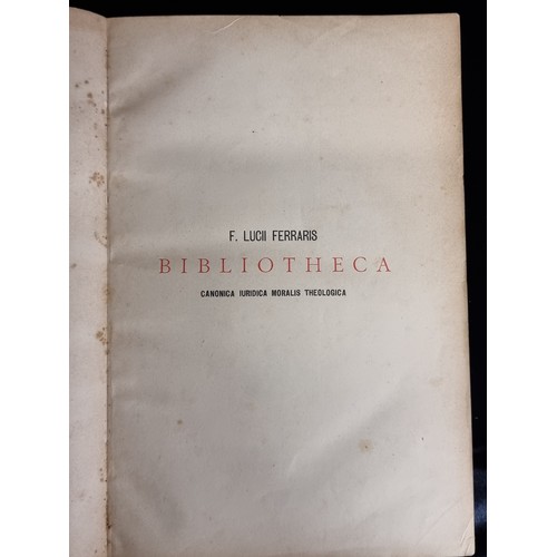 228 - An antique hardback book including a Latin language''Biblotheca Canonica Iurdica Moralis Theologica'... 