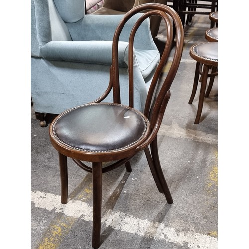 459 - An elegant set of six of bentwood bistro chairs with bentwood backrest and brown leather upholstered... 