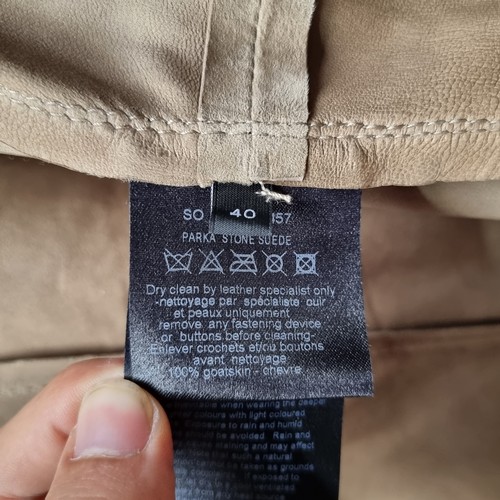 324 - A genuine suede leather jacket by designer brand Joseph, in a soft camel brown with two large cargo ... 