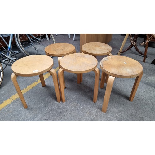 350 - A set of five handsome beechwood stools designed by the celebrated deBlacam Meagher Architecture stu... 