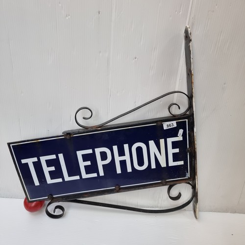 863 - A 100% original, very heavy, double sided, enamelled, wall mounting sign advertising a Telephone boo... 