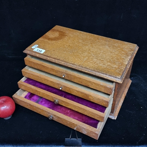 110 - A fabulous antique four-drawer collector's box with a green felt base. Ideal for medal or coin colle... 