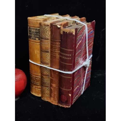 120 - Four antique hard cover books, including 'Chamber's Miscellany', 'Folksjukdomen Tuberkulos', 'Forsta... 