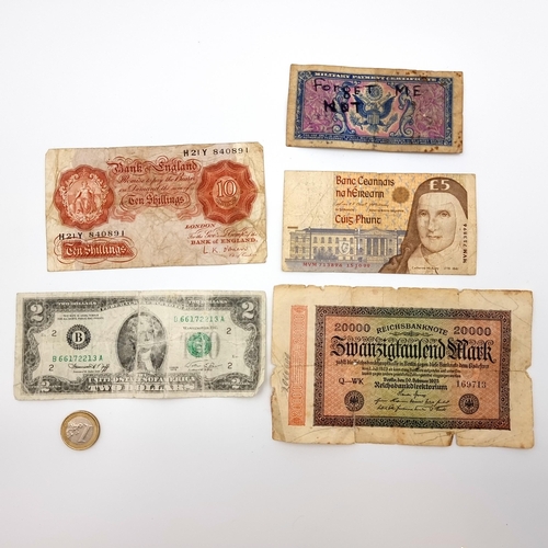 18 - A collection of five bank notes, consisting of a 20,000 Reichsbanknote of Berlin circa 1923, a USA t... 