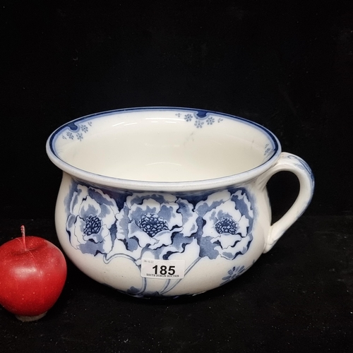 185 - A porcelain, Victorian chamber pot by Royal Doulton for Harrod's, with a transferware design in the ... 