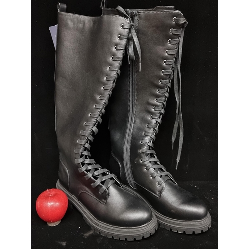 235 - A fabulous pair of Marks and Spencer's black knee high lace up boots with zip to side. Women's UK si... 