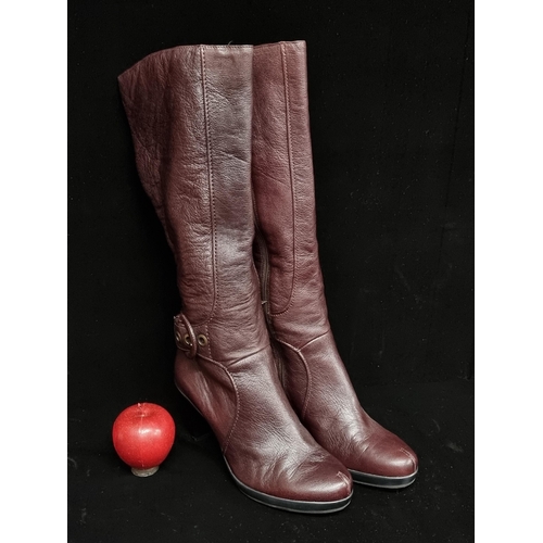 270 - A beautiful pair of genuine chestnut leather, heeled, knee-high boots by Clark's shoes in the ''Love... 