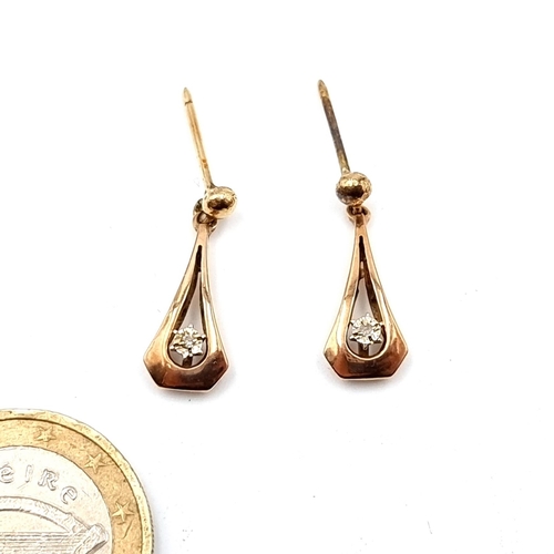29 - A beautiful pair of 18ct Rose Gold drop stud earrings, set with Diamonds. Encased in a pretty Dusky ... 
