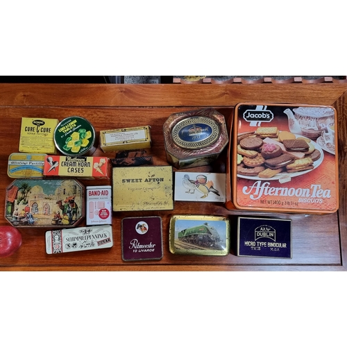 560 - A selection of sixteen vintage tins, including Jacob's biscuits, Sweet Afton cigarettes, and a box o... 