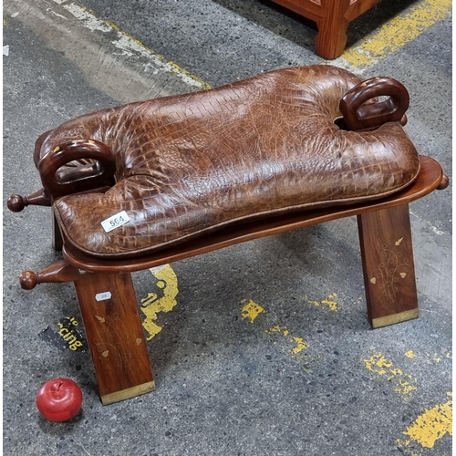 564 - Star lot : A beautifully crafted Camel Seat with inlaid brass floral detail and embossed genuine lea... 