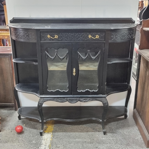 569 - A stunning, Victorian, console table in a dark ebonised wood with bow front, gallery back and two ca... 