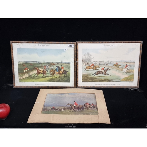 59 - Three antique prints of hunting scenes including titles such as 