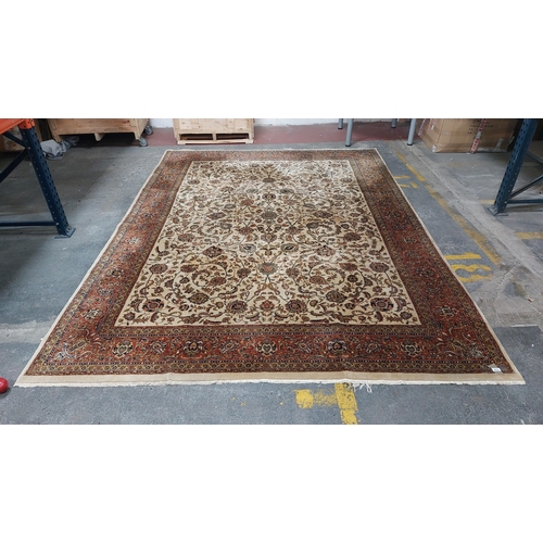 672 - Star Lot : A beautiful Persian hand made, hand knotted very large floor rug with lovely warm browns ... 