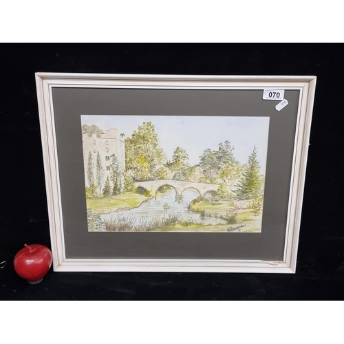 70 - A charming original watercolour on paper painting, featuring a soft study of norman tower ruins with... 