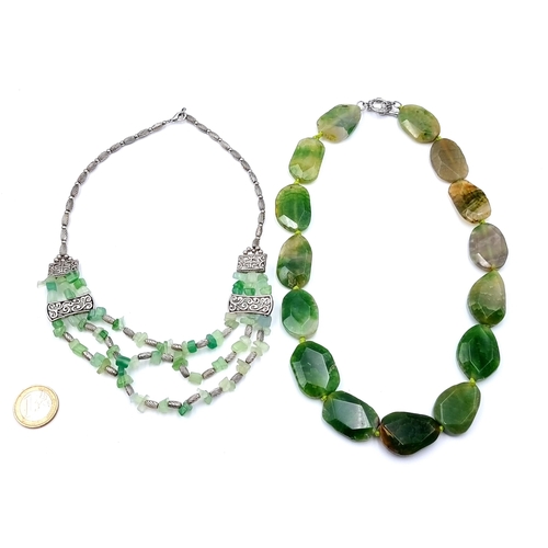 831 - Two good natural malachite stone necklace both cold to the touch the larger stone one has some fabul... 