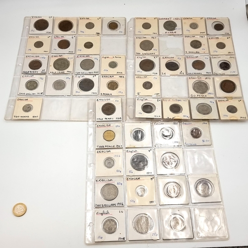 847 - Three full pages go English Coins inc numerous silver examples inc a 1935 Florin, 1932 half crown an... 