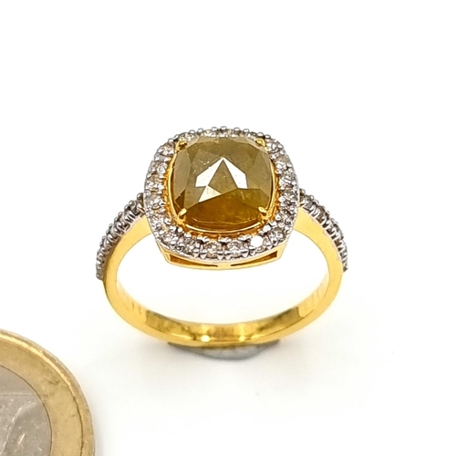 855 - Star Lot : A Fabulous Natural yellow canary Diamond ring, the fabulous central diamond is 2.3cts wit... 