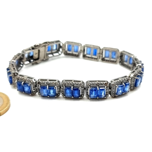 860 - Star Lot : A fabulous Kyanite and Diamond Tennis bracelet, with 45cts of Beautiful natural Kyanite g... 