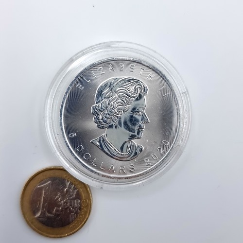 9 - A 1 ounce fine .999 silver Canadian five dollar coin, profiling the late Elizabeth II dated 2020. In... 