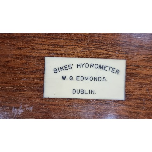 170 - Star Lot : A Victorian Sike's Hydrometer supplied by W. G. Edmonds Dublin, complete with burgundy ve... 