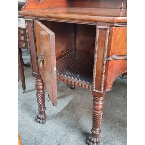 659 - Star Lot : A jawdropping large Irish made George IV mahogany side board with high gallery back, bras... 