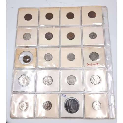 846 - A full sheet of 20 USA Coins inc Silver coins 1914 Dime, 1923 dime, 1939 Nickel etc.