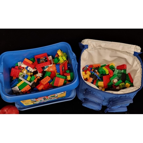 160 - One box and one Lego branded bag filled with a huge selection of Lego pieces.