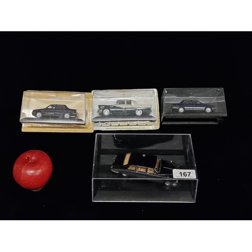 167 - A selection of four model diecast cars in display cases, including a Ford Fairlane La Habana (1956) ... 