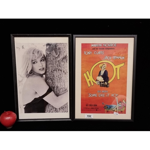 192 - Two framed posters featuring the work of Hollywood starlet Marilyn Monroe, featuring an advertisemen... 