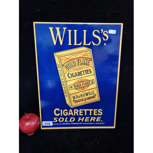 218 - A metal advertising sign for ''Will's Gold Flake Cigarettes'' in a rich blue with yellow detail.