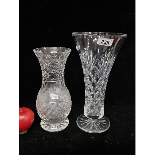 236 - Two large Irish crystal pieces including a Cavan crystal vase and a tall Galway crystal example.