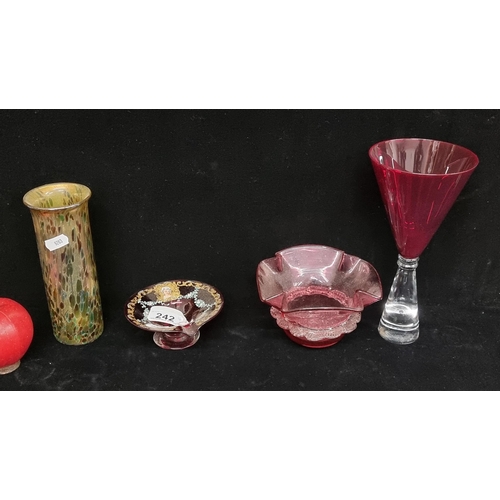 242 - A mixed lot of glass items including two pin dishes including a Mary Gregory example , an unusual re... 