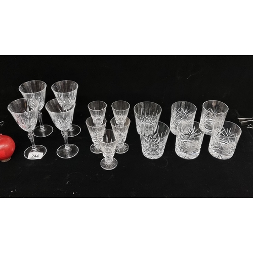 244 - Fifteen pieces of Irish crystal including Cavan and Galway examples. Including whiskey glasses  all ... 