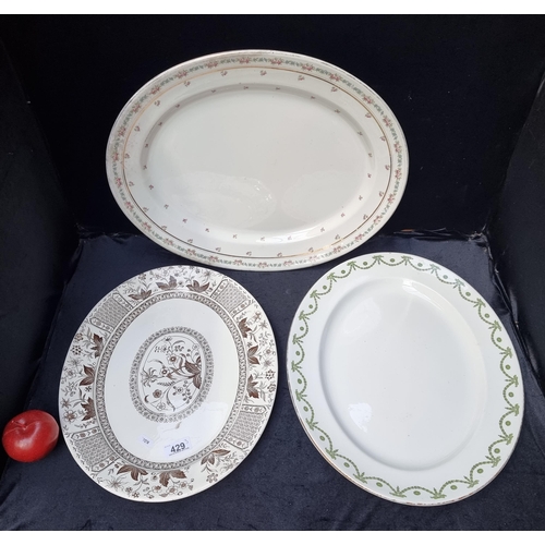 429 - A set of three Victorian serving platters. Including a large Ridgewood T. Goode & Co example with a ... 