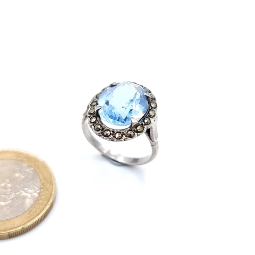 50 - A show stopping sterling silver Antique ring, with a beautiful centre blue Tourmaline stone and Marc... 