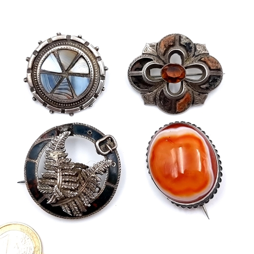 52 - A great collection of four Scottish style brooches which includes three gem stones examples. Togethe... 