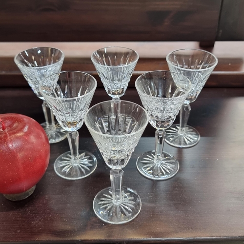597 - A lovely set of six Waterford Crystal wine glasses in the Glenmore pattern. In very good condition a... 