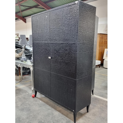 796 - Star lot : A fabulous heavy cabinet made by Elitis with embossed crocodile skin effect finish and sl... 