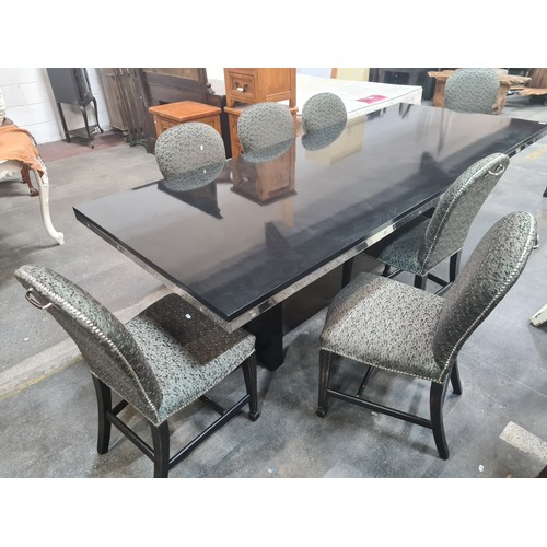 802 - Super Start Lot: A fantastic large dining suite with a long polished laquered wood table with chrome... 