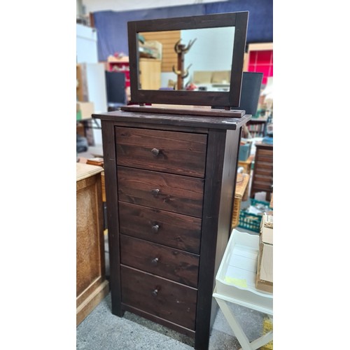 596 - A stylish contemporary Tallboy cabinet with matching hinged vanity mirror to top (removable). A hand... 