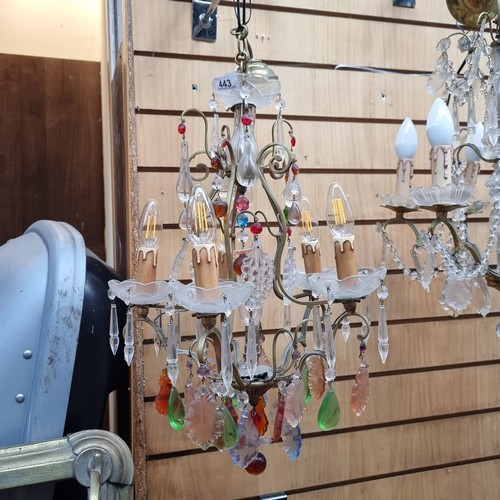 443 - Star Lot : A beautiful vintage cut crystal, five-branch chandelier. With an abundance of facet cut d... 