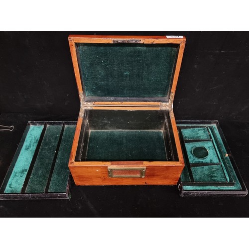 110 - A gorgeous Victorian jewellery box which opens to reveal a green velvet interior with two lift out t... 