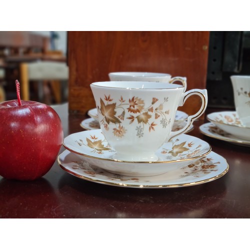 613 - A beautiful six service Colclough China tea set (twenty-one pieces total). Comprising of teacups, sa... 