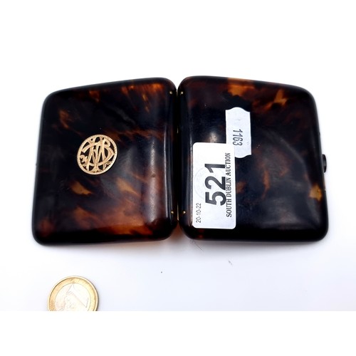 521 - A lovely tortoise  shell cigarette case, with an inlayed 9ct Gold Cypher. Nice, clean example with n... 