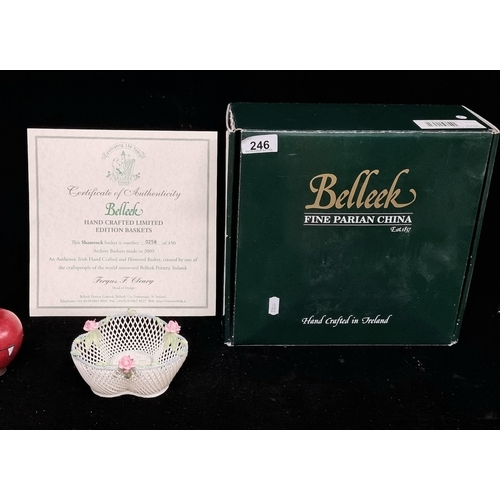 246 - A stunning, limited-edition Belleek porcelain Shamrock Basket. No. 258 of only 450 made. Made in 200... 