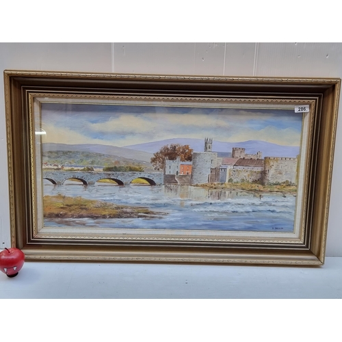 286 - A lovely large original oil on canvas painting signed W. Browne. Features a nice rendition of a rive... 