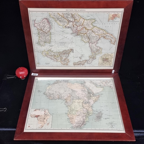 73 - Two framed vintage maps from the London Geographical Institute , one showing Southern Italy and Sard... 