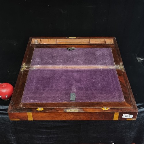 130 - A very attractive Victorian rosewood, brass bound writing slope. The box opens to reveal an attracti... 