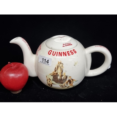 114 - A charming Guinness branded teapot by Carlton Ware, with the iconic illustration of a farmer and a h... 